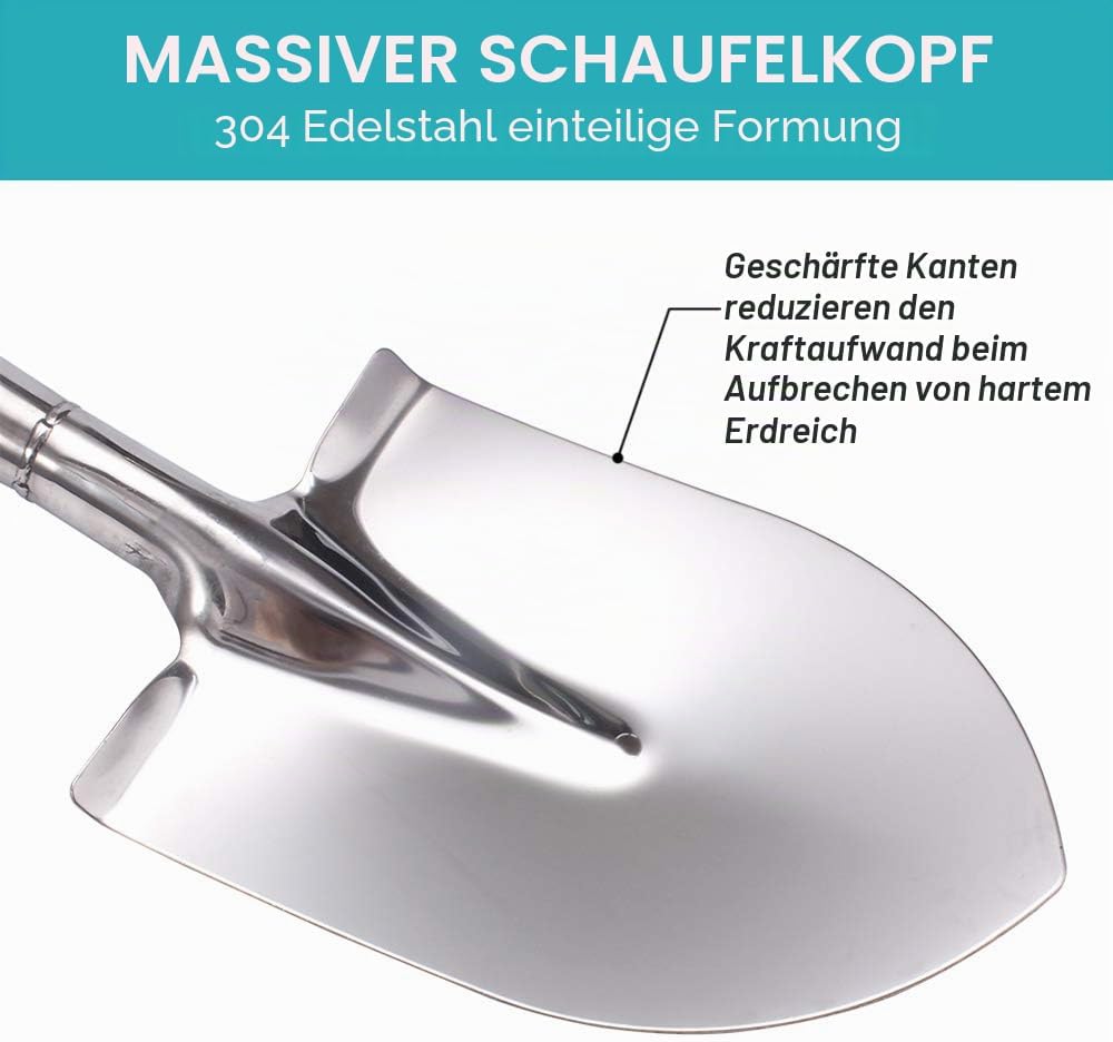 LUBAN Schaufel aus Edelstahl, Länge:80, Rund Schaufel aus Metall mit mit D-Griff, rostfreie Spatensc
