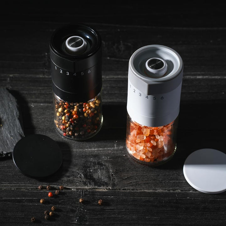 Salz und Pfeffermühlen Set 2 teilig Manuelle Gewürzmühlen Glas Keramikmahlwerk 100 ml Einstellbarer