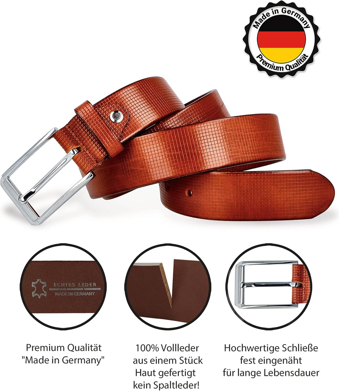 Cartvelli Business Ledergürtel Herren inkl. Geschenkbox Made in Germany - Echt Leder Gürtel Anzug 35