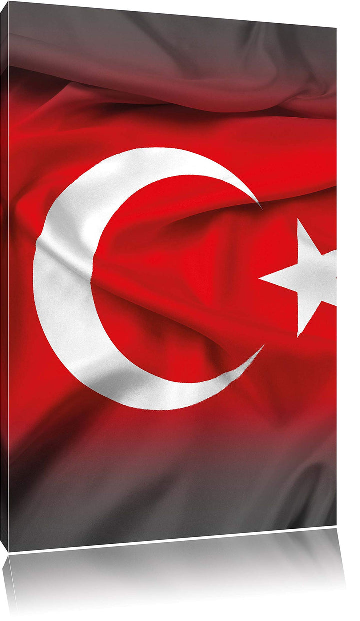 Pixxprint Flagge der Türkei schwarz/weiss / 120x80cm Leinwandbild bespannt auf Holzrahmen/Wandbild K