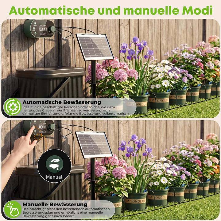 Solar Bewässerungssystem, Garten Automatisches Bewässerungs mit 22 Modi Timer, 15M Schlauch &amp; 15 Tro