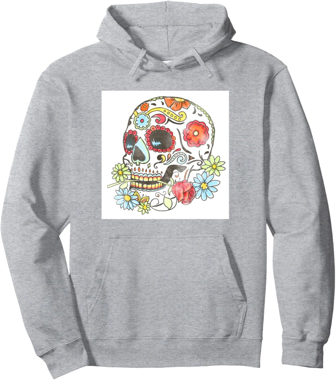 Calavera Skull Dia De Los Muertos Floral Pullover Hoodie