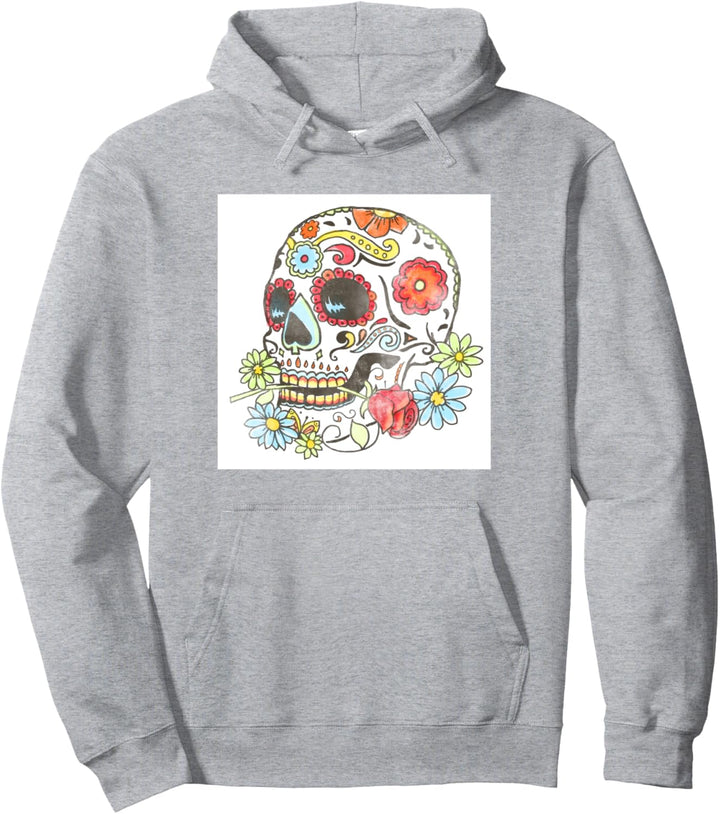 Calavera Skull Dia De Los Muertos Floral Pullover Hoodie