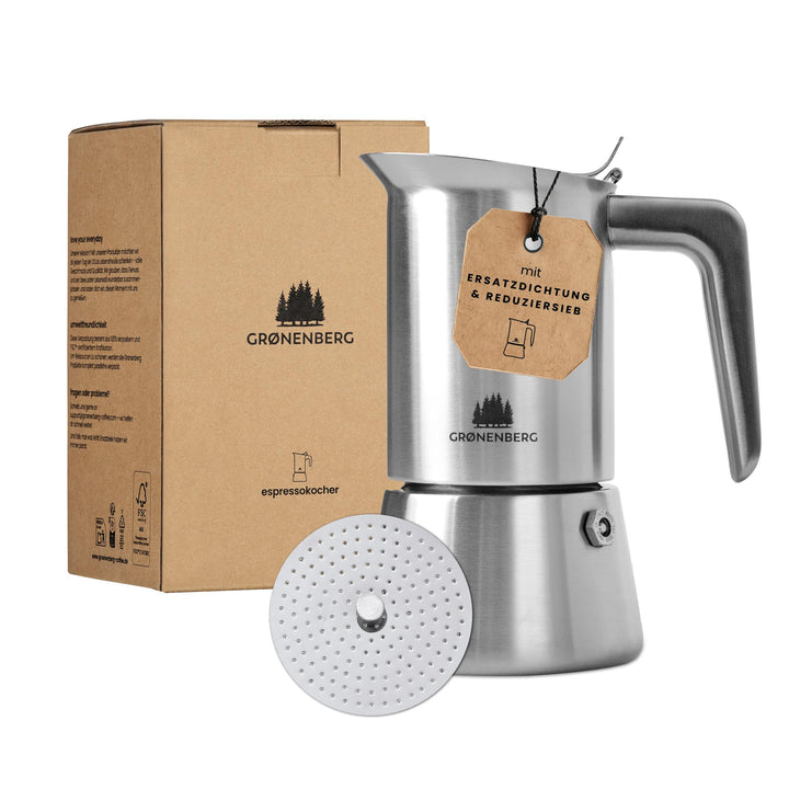Groenenberg Espressokocher Induktion geeignet | Edelstahl | 4-6 Tassen Espressokanne | 200-300 ml Mo
