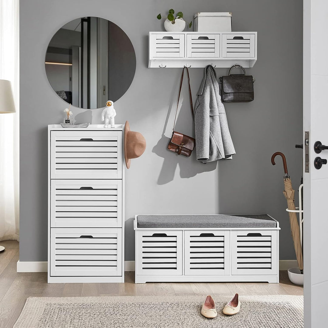 SoBuy Schuhschrank Hoch Weiss, Schuhkipper mit 3 Klappen und 6 Ablageflächen, Schuhkommode für Flur