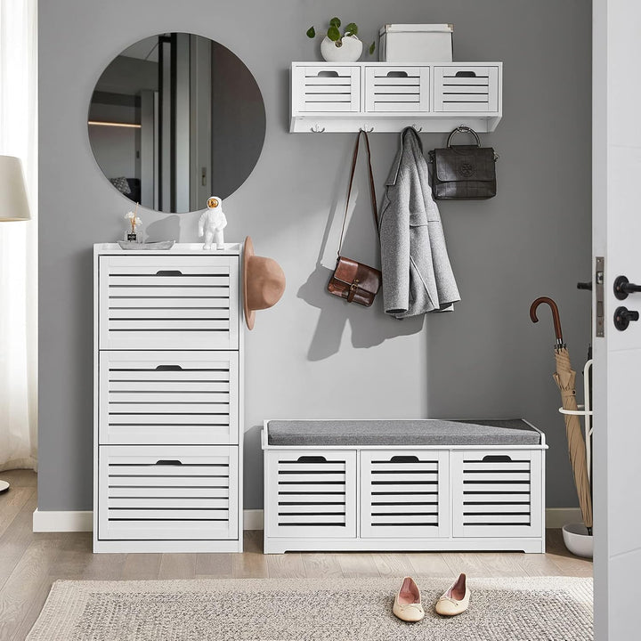 SoBuy Schuhschrank Hoch Weiss, Schuhkipper mit 3 Klappen und 6 Ablageflächen, Schuhkommode für Flur