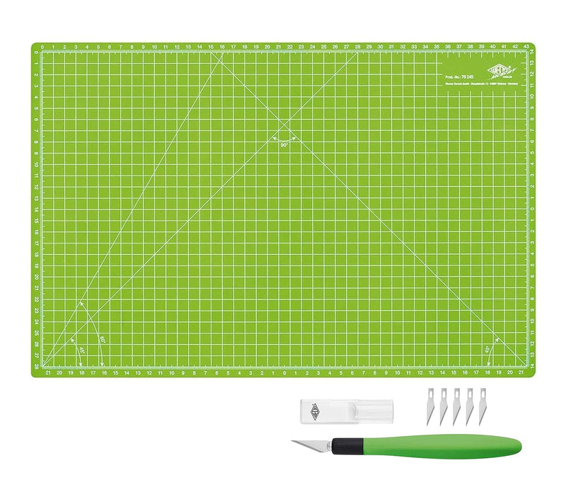 WEDO Cutter Skalpell Comfortline (mit Softgriff inklusive 5 Ersatzklingen und Schutzkappe) apfelgrün