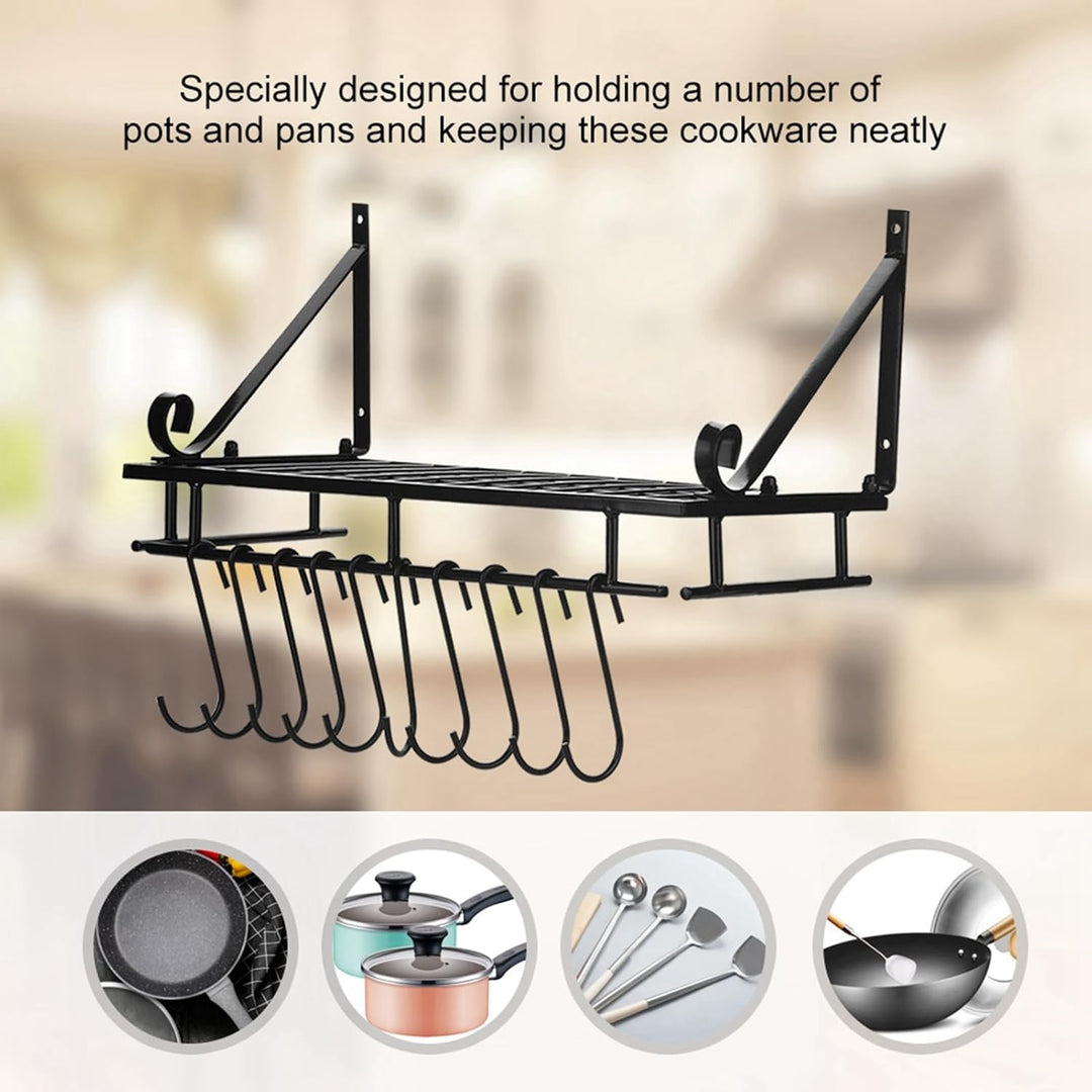 Wandmontaged Pot Rack Lagerregal, Topfstangen für Küchenpfanne Organizer mit 10 Haken und Accessoire