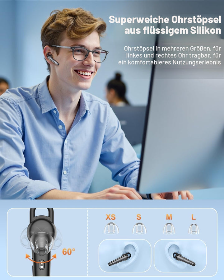 New Bee Bluetooth Headset Ultraleicht Wireless Freisprech Headset V5.1, CVC 8.0 Dual ENC Geräuschunt