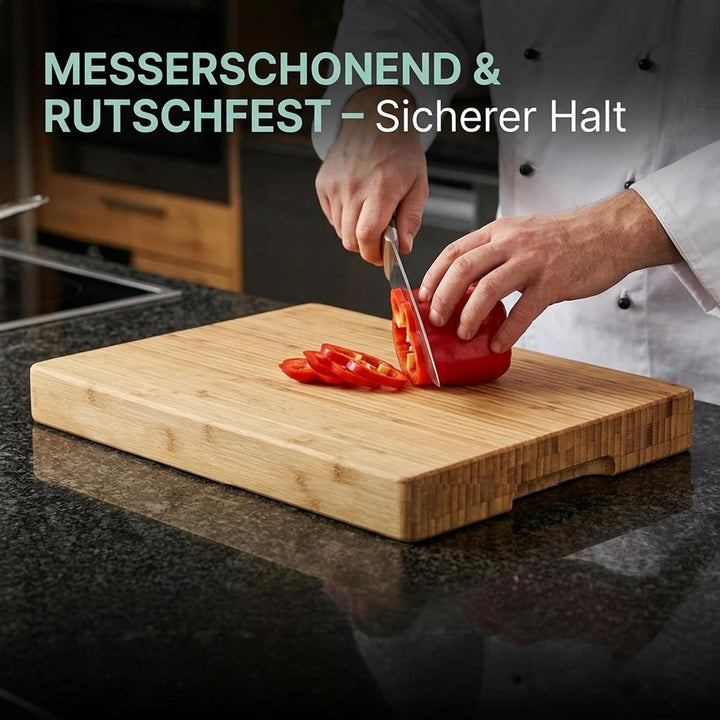 Relaxdays Hackbrett gestreift, Schneidbrett Bambus, pflegeleicht, HBT ca. 5,5 x 45 x 35 cm, massiver