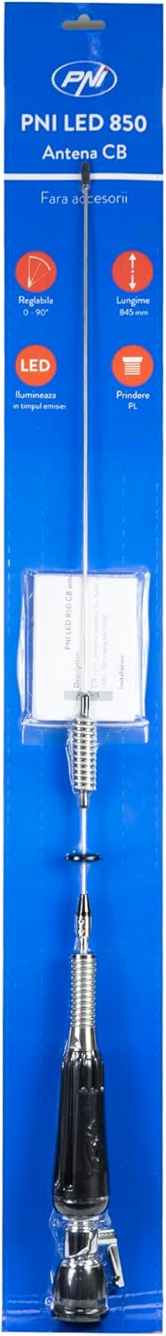 Faltbare CB PNI LED 850 Antenne mit Magnetfuss 145 mm, 85 cm lang, 26-28 MHz, 300 Watt, beleuchtet b