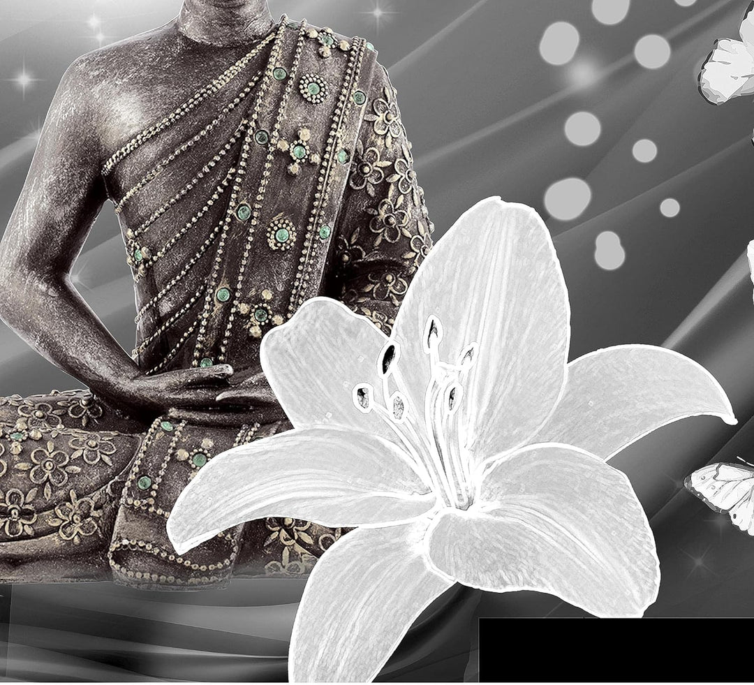 Runa Art Wandbilder Buddha Blumen 5 Teilig Bild auf Vlies Leinwand Deko Wohnzimmer Schmetterling Sch