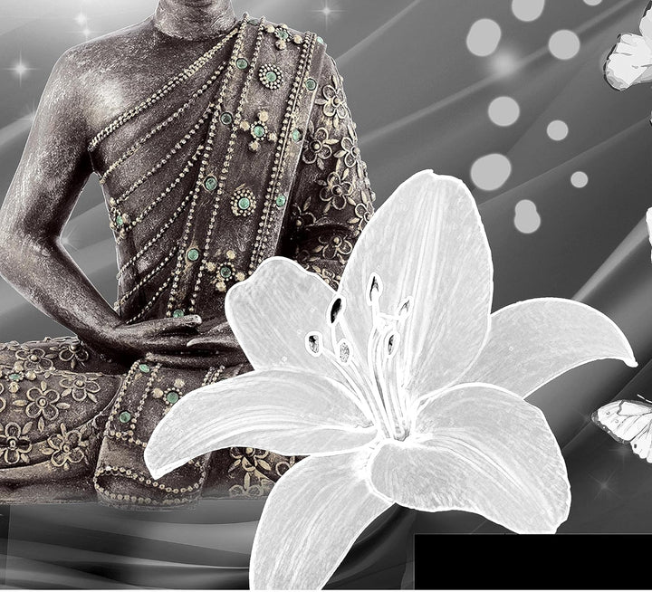Runa Art Wandbilder Buddha Blumen 5 Teilig Bild auf Vlies Leinwand Deko Wohnzimmer Schmetterling Sch