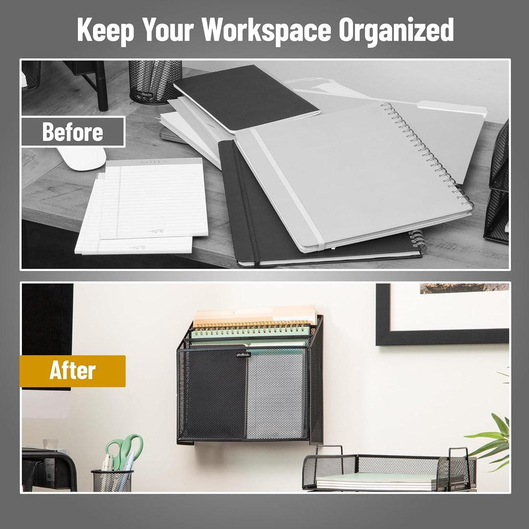 Mind Reader Vertical File Storage, Desktop Organizer, Wall Mount, Office, Metal Mesh, 12.5" L x 3.75