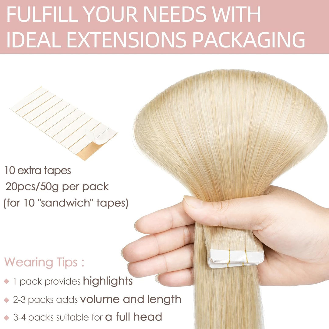Silk-co Tape Extensions Echthaar 20stk, Haarverlängerung Tape in Extensions Echthaar, Remy Haarexten