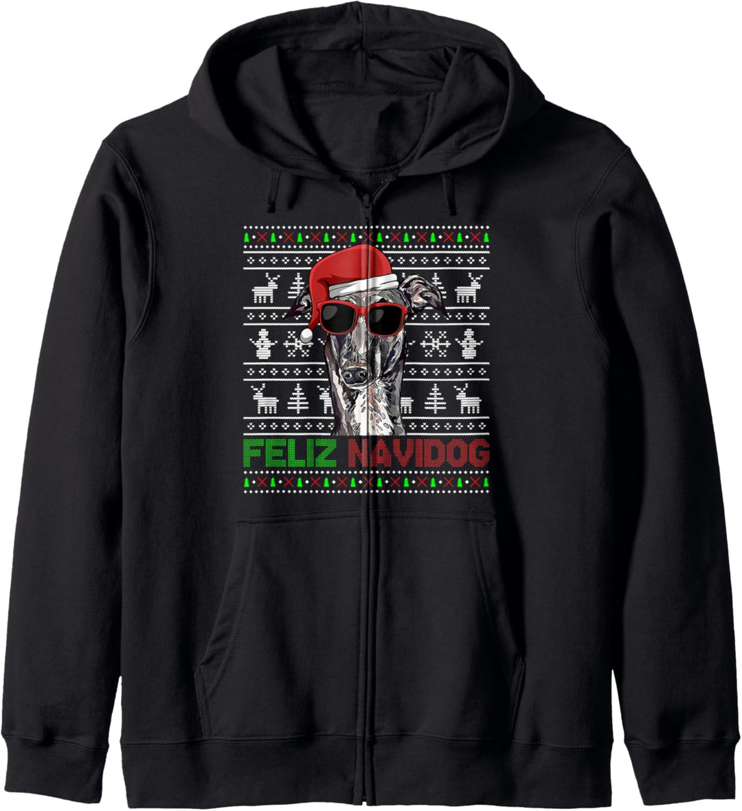 Italienischer Windhund Feliz Navidog Lustige Weihnachten Kapuzenjacke