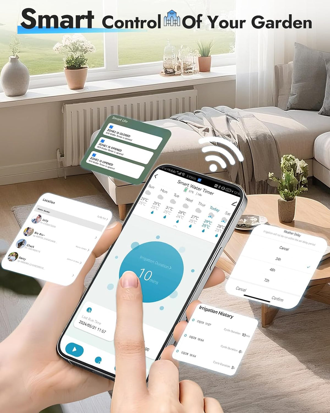 WiFi-Wasser-Timer für Gartenschlauch, Kein WLAN-Hub,Messing-Einlass/Auslass 1 Zone-Brass Inlet Outle