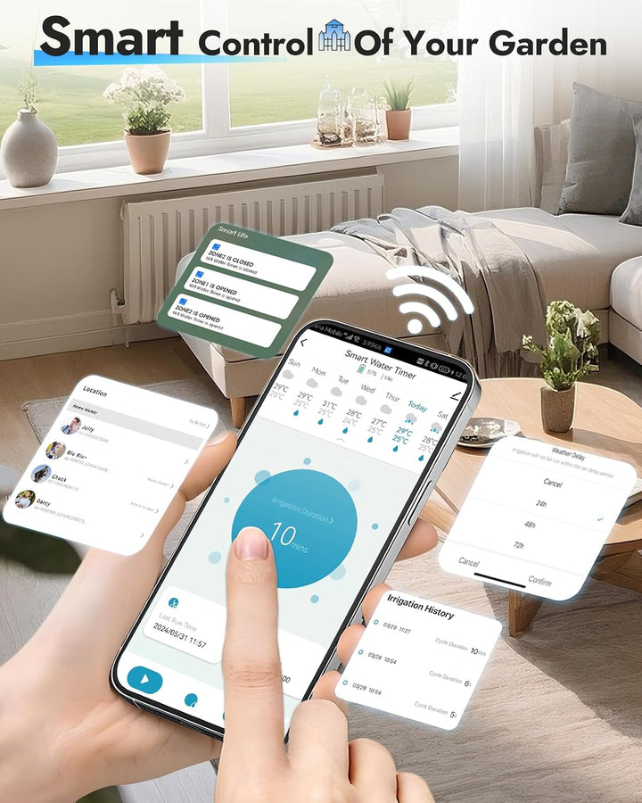 WiFi-Wasser-Timer für Gartenschlauch, Kein WLAN-Hub,Messing-Einlass/Auslass 1 Zone-Brass Inlet Outle