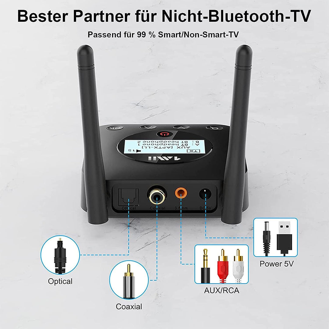 1Mii B06TX+ Bluetooth 5.0 Transmitter mit grosser Reichweite, AptX Low Latency und HD-Audio Bluetoot