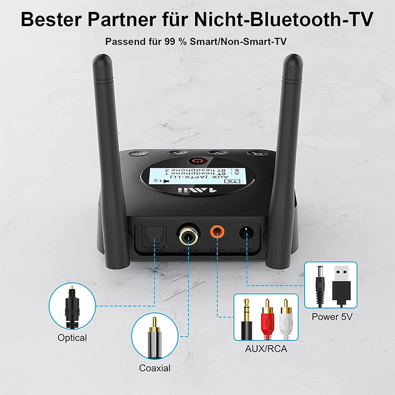 1Mii B06TX+ Bluetooth 5.0 Transmitter mit grosser Reichweite, AptX Low Latency und HD-Audio Bluetoot