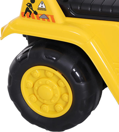 HOMCOM Sitzbagger mit eingebautem Ablagefach Kinder Rutschauto Traktor Kinderbagger mit Hupe Rutsche