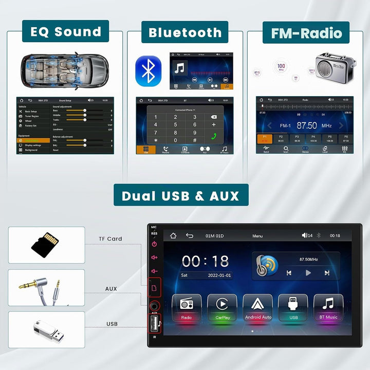 Hikity Autoradio 1 din mit Touchscreen 7 Zoll, Radio Bluetooth 1 din mit Wireless Carplay Android Au