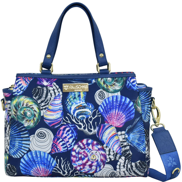 Anuschka Satchel mit Fächern - Wanderlust Kollektion - Nylonstoff mit Leader Trim und Kunstdruck Sea