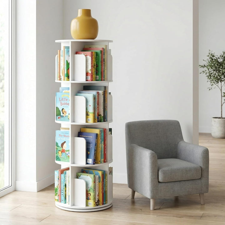 Drehbares Bücherregal Kinder, 360° Drehbar, 4 Ebenen, Spielzeugregal, Kinder Regal geeignet für Kind