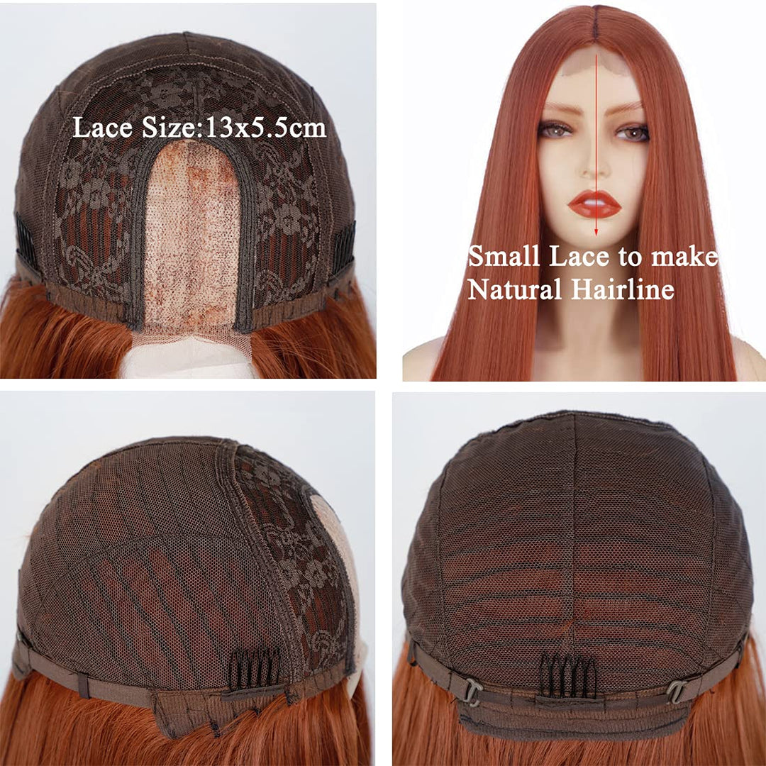 ATAYOU Kupfer Rot Lace Front Perücke Ginger Orange Perücke Für Damen Mit kleinem Spitzen Mittelteil