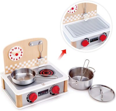 Hape 2-in-1 Küchen- & Grill-Set von Hape| Fantasiespiel Realistisches Rollenspiel Küchenset für Kind