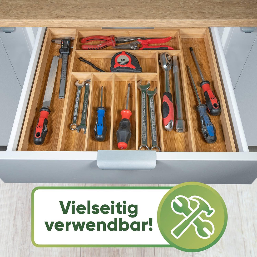 Loco Bird Besteckkasten für Schubladen aus Bambus - verstellbarer Schubladen Organizer Küche - Beste