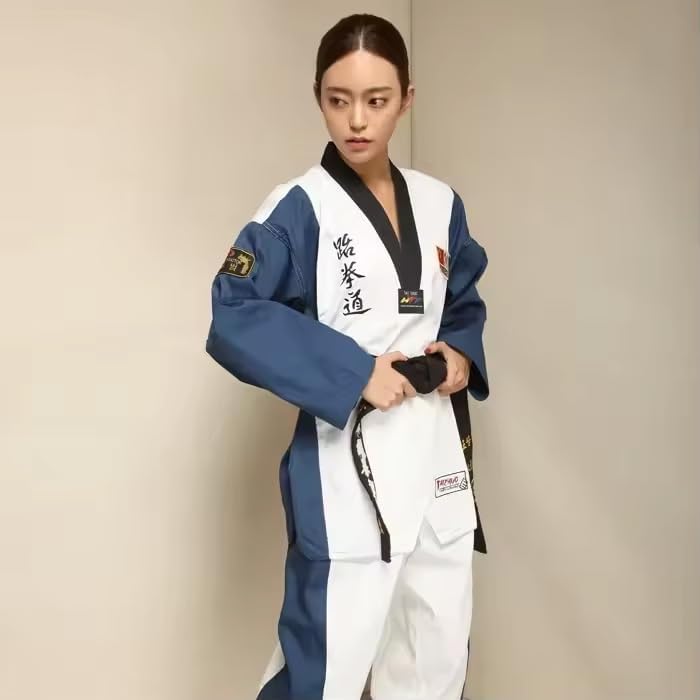 Taekwondo Gi Set DobokTaekwondo Standard Uniform TKD Anzug mit Gürtel Blau-Weiss 130, Blau-Wei&amp;