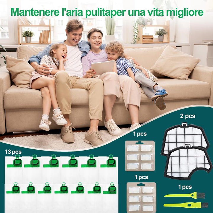 13 Staubsaugerbeutel für Vorwerk Kobold VK140 VK150 mit 2 Filter, 2 sauberen Bürsten, Zubehör-Set fü