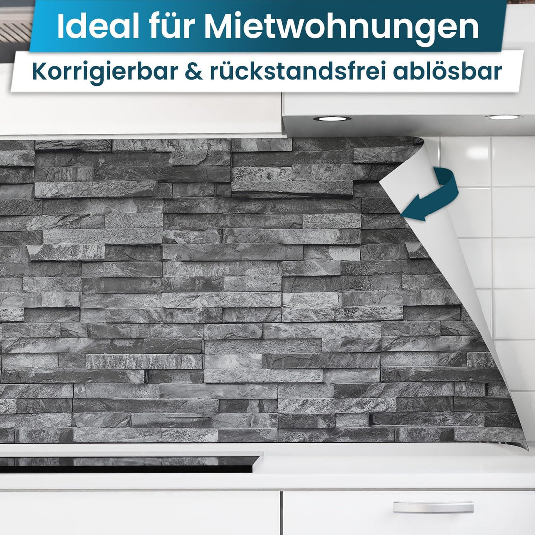 danario Küchenrückwand selbstklebend - Matt - Spritzschutz Küche - versteifte PET Folie - 0,4 mm - S