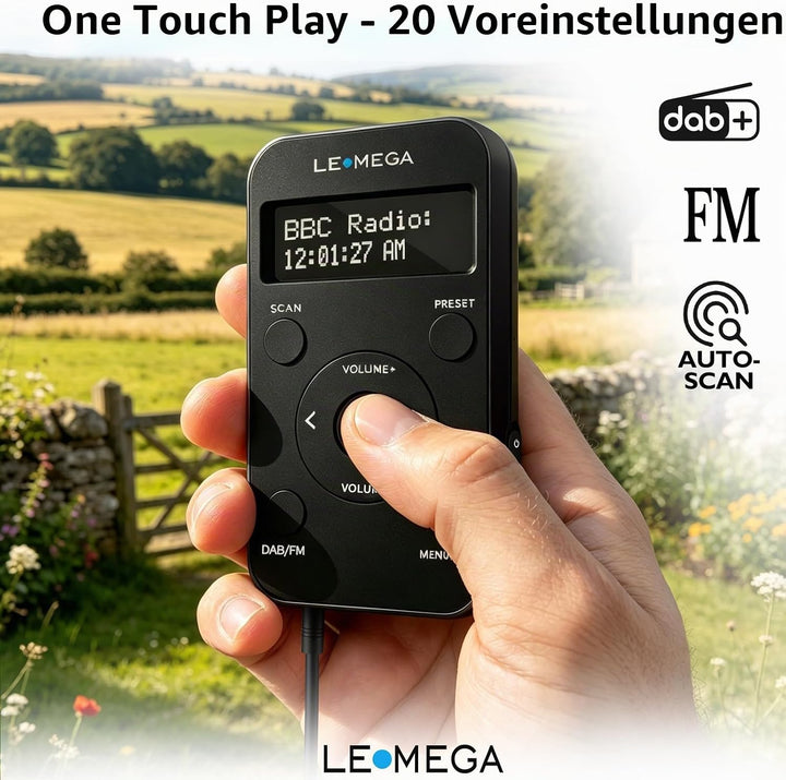 LEMEGA PR1L Taschen-DAB-Radio, FM-Radio, tragbares DAB+-Radio, inkl. Kopfhörer, wiederaufladbare Bat