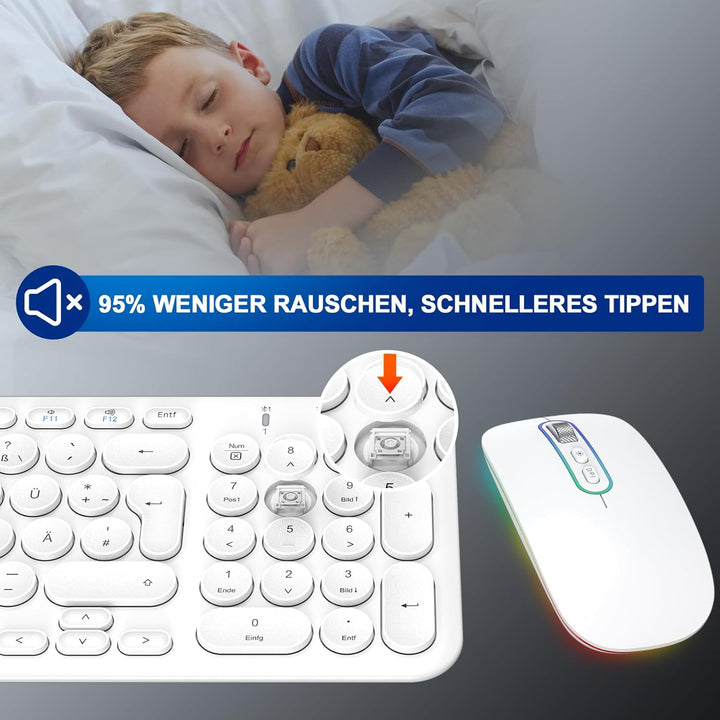 PINKCAT Bluetooth Tastatur Maus Set kabellos, Wiederaufladbare Dualmodus (Bluetooth 5.1+2.4G) Kabell
