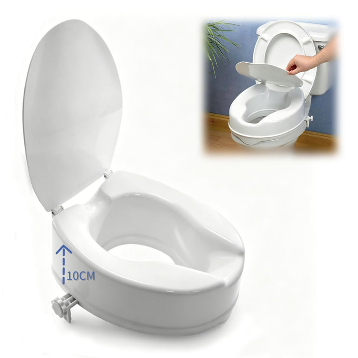 Toilettensitzerhöhung mit Deckel, 10cm Erhöhter Toilettensitz, Komfortabler Senioren Toilettenaufsat