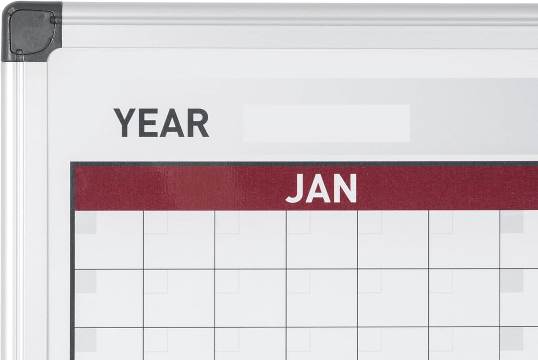 Bi-Office Jahresplaner mit 12 Monaten, Magnetisch, Aluminium Rahmen, 90x60cm
