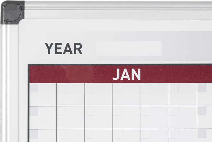 Bi-Office Jahresplaner mit 12 Monaten, Magnetisch, Aluminium Rahmen, 90x60cm