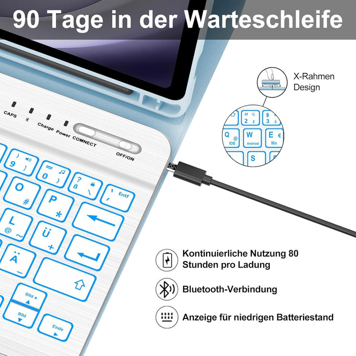 IVEOPPE Hülle mit Tastatur für Samsung Galaxy Tab A9 8.7", Tastatur für Samsung Tablet A9 2023, Magn