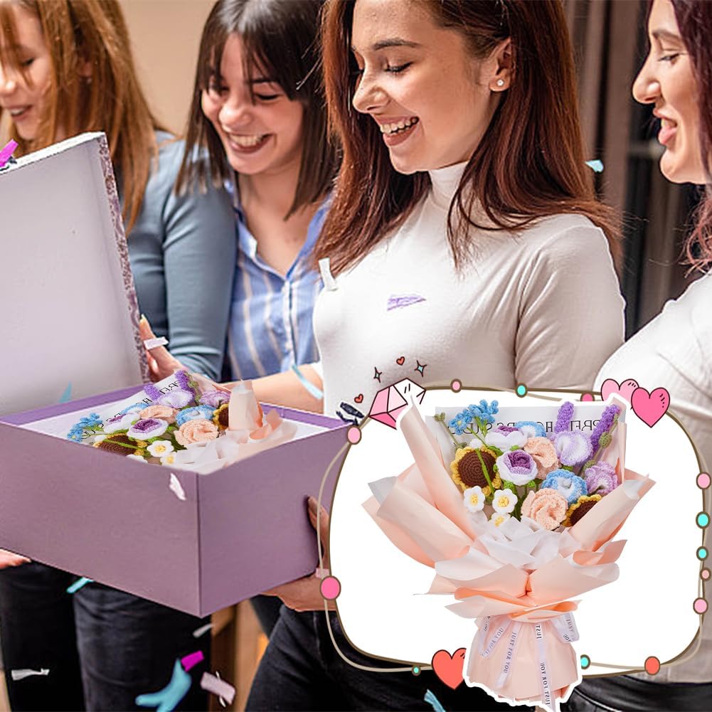 INFUNLY Häkelsets Für Gemischte Blumensträusse Für Anfänger. Komplette Blumenstrauss-Häkelsets Für E