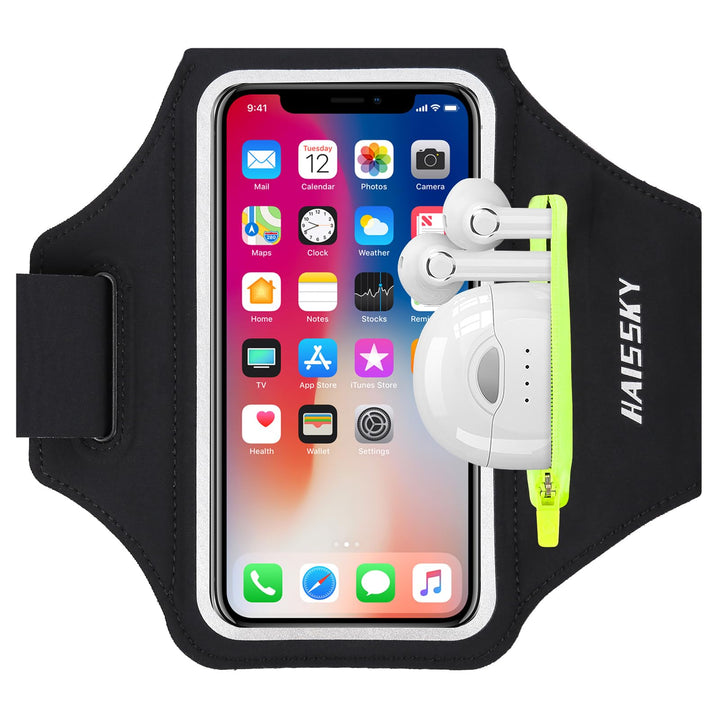 HAISSKY Sportarmband Mit Kopfhörer Tasche Sportarmband Handytasche Sport für iPhone 15 Pro Max/14 Pr