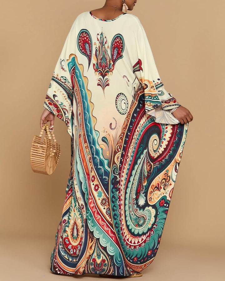 Bsubseach Damen Kaftan Kleider Batwing Sleeve Strandkleid V-Ausschnitt Caftan Maxi Kleid Sommer A-be