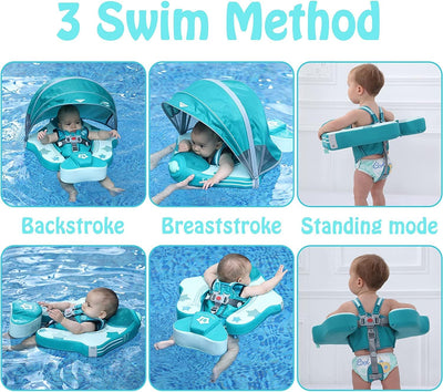 HECCEI Baby Schwimmring Mambobaby Nicht Aufblasbarer Schwimmreifen mit Sonnendach Schwanz, Weiches W