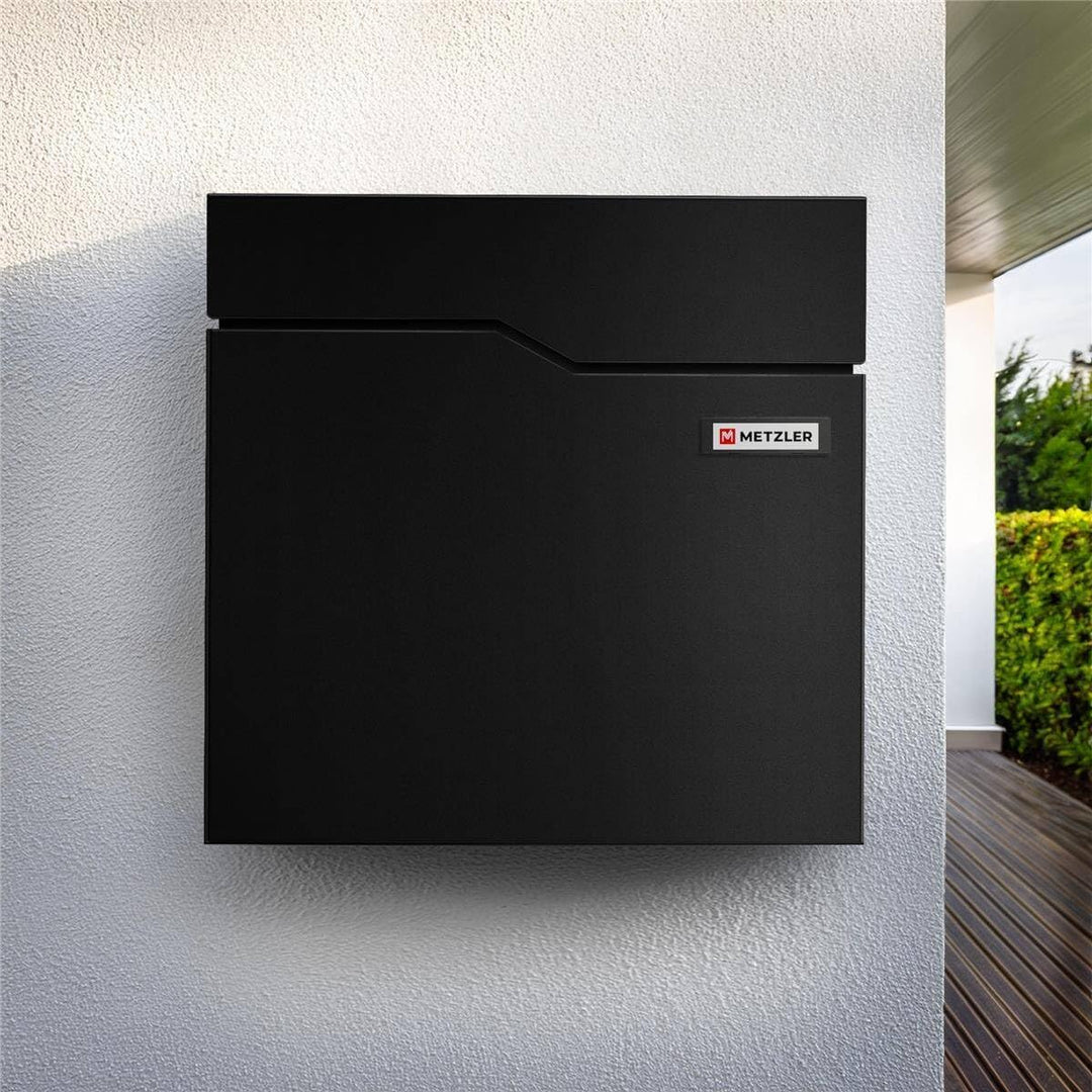 Metzler Briefkasten in Schwarz RAL 9005 mit Zeitungsfach &amp; Sichtfenster – Wandbriefkasten pulverbesc