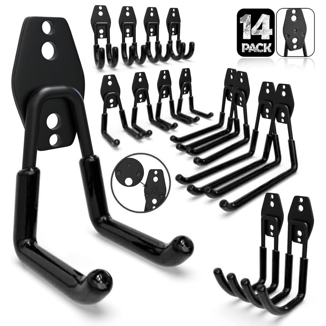 3-H 14 Stück Wandhaken Garage Haken Schwerlast Doppelhaken Multi Grösse Garage Storage Hooks für Lei