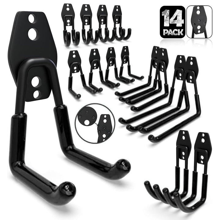 3-H 14 Stück Wandhaken Garage Haken Schwerlast Doppelhaken Multi Grösse Garage Storage Hooks für Lei