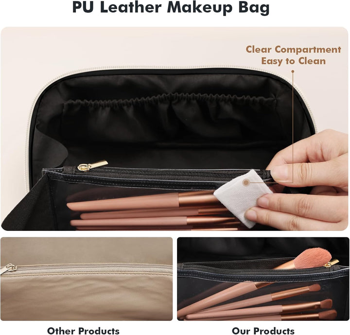 Prite Grosse Kapazität Kosmetiktasche Tragbare Reise Make Up Tasche wasserdichte PU-Leder Schminktas