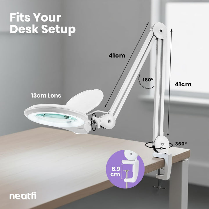 Neatfi Pro Series – Bifokale LED-Lupenlampe | 1200 Lumen | 8D/20D Vergrösserung | CRI 95 | 13 cm Gla