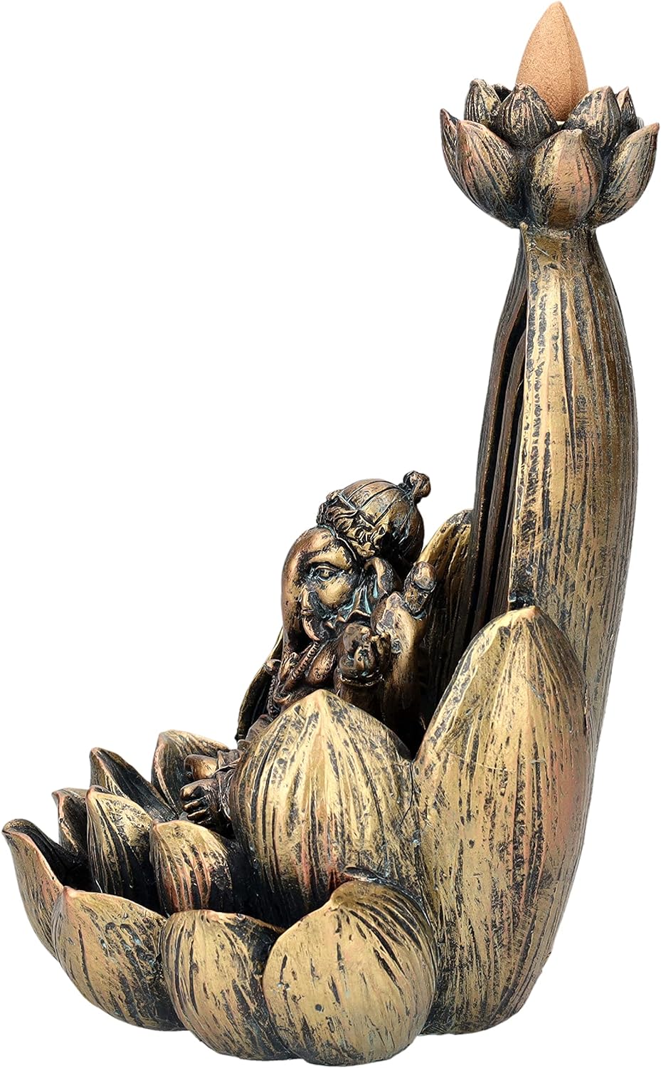 Rückfluss Räuchergefäss Buddha Ganesha auf Lotus | Backflow Wasserfall Räucherhalter